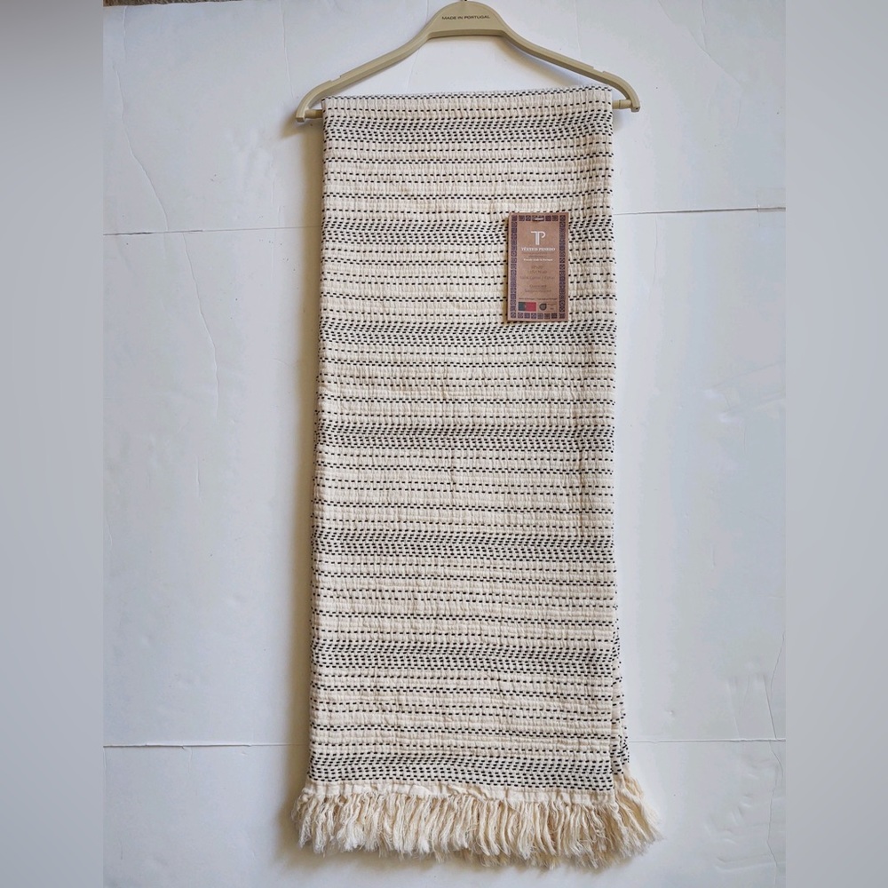 🎁Texteis Penedo Throw Blanket - 100% Cotton - Dash Oatmeal and Black